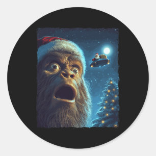 Sticker Rond Funny Bigfoot Sasquatch Selfie Père Noël Ufo Xmas