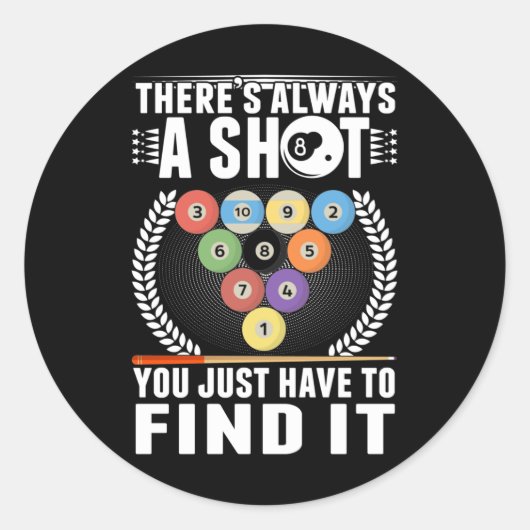 Sticker Rond Funny Billiard Joke Cue Snooker Pool Joueur (Devant)