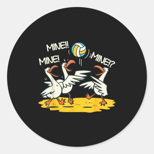 Sticker Rond Funny Bird Playing Volleyball Mine Game Day Beach (Devant)