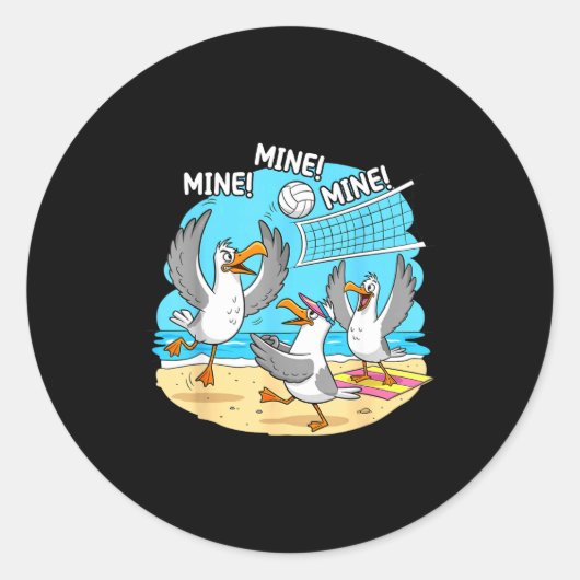 Sticker Rond Funny Bird Playing Volleyball Mine Game Day Vibes (Devant)