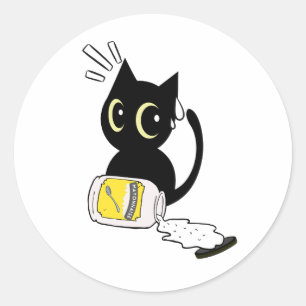 Sticker Rond Funny Black Cat a renversé la mayonnaise