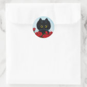 Sticker Rond Funny Black Cat Art Rose Créationarts (Sac)