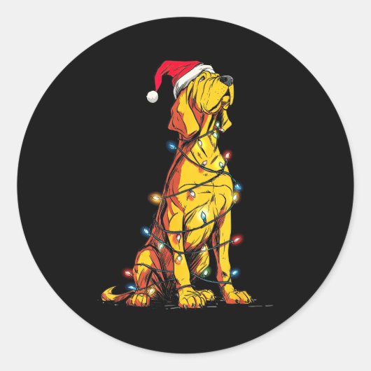 Sticker Rond Funny Bloodhound Christmas Graphics Dog Lights Lov (Devant)