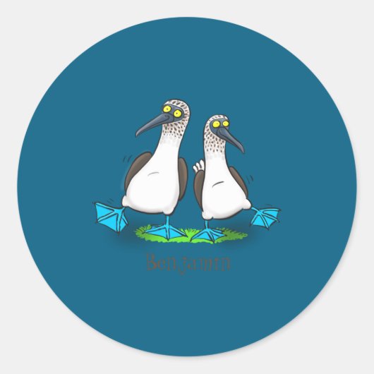 Sticker Rond Funny Blue Footed Ies Cartoon Illustration  (Devant)