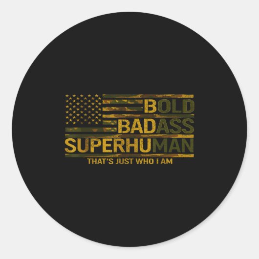 Sticker Rond Funny Bold Bad Superhuman Fathers Day Gag Gift Gra (Devant)