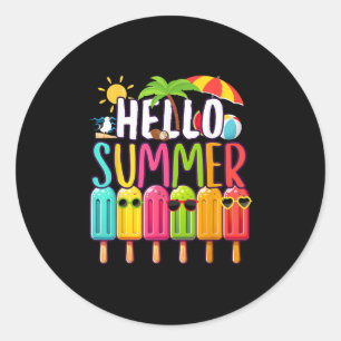 Sticker Rond Funny Bonjour vacances été Popsicle Ice Lolly Ice