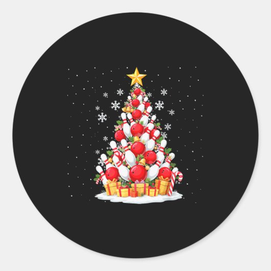 Sticker Rond Funny Bowling Christmas Tree Lights Xmas For Men & (Devant)