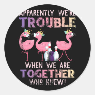 Sticker Rond Funny Bowling Flamant rose