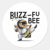 Sticker Rond Funny Buzz-Fu Bee Arts martiaux (Devant)