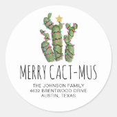 Sticker Rond Funny Cactus Christmas Holiday Adresse de retour (Devant)