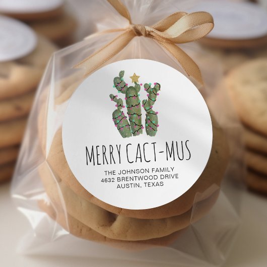 Sticker Rond Funny Cactus Christmas Holiday Adresse de retour