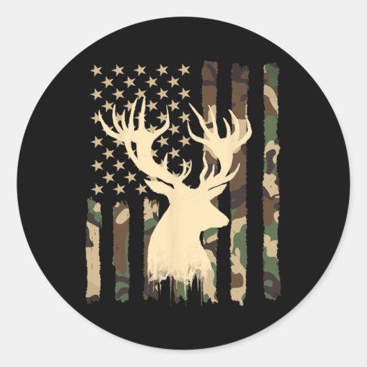 Sticker Rond Funny Camouflage Usa Drapeau blanc Buck Deer Hunt (Devant)