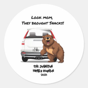 Sticker Rond Funny Camping Personnalisé Ours Famille Réunion