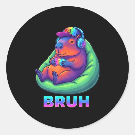 Sticker Rond Funny Capybara Bruh Video Games Lovers (Devant)