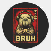 Sticker Rond Funny Capybara Gamer Bruh Graphic Tee Men Boys Tee (Devant)