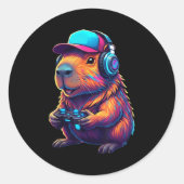 Sticker Rond Funny Capybara Gamer Gaming Video Games Capybara (Devant)