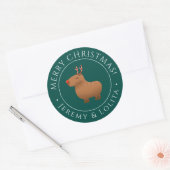 Sticker Rond Funny Capybara Reindeer Noël (Enveloppe)