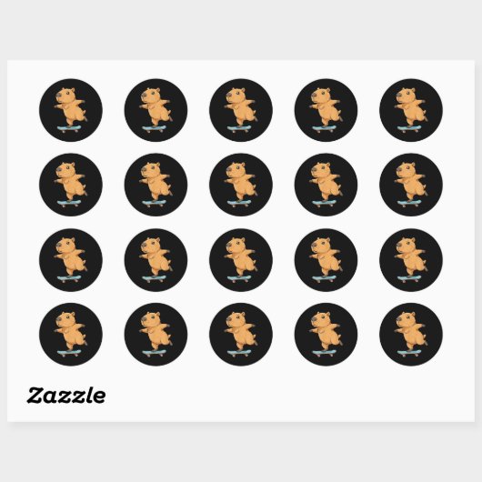 Sticker Rond Funny Capybara Skater Skateboard Ballerina Zoo Boy (Feuille)