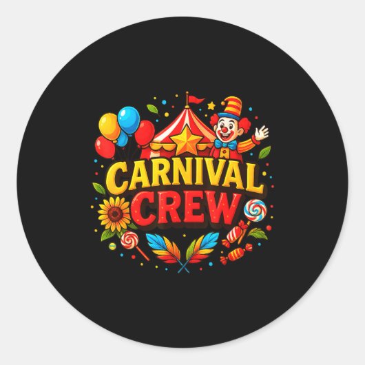 Sticker Rond Funny Carnival Crew Circus Party Staff Costume Pri (Devant)