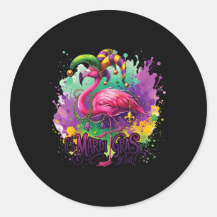 Sticker Rond Funny Carnival Party Flamingo Mardi gras