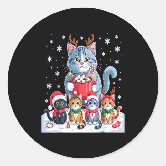 Sticker Rond Funny Cat Christmas Shirt Holiday Santa Design (Devant)