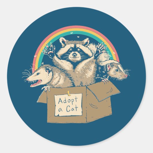 Sticker Rond Funny Cat Lover Adopt a Cat Possum Raccoons (Devant)