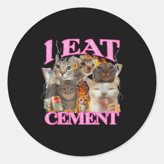 Sticker Rond Funny Cat Meme I Eat Cement Japanese Quote Animal  (Devant)