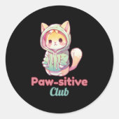 Sticker Rond Funny Cat Paw‑sitive Club – Cute Hoodie Kitty  (Devant)