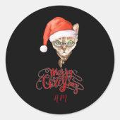Sticker Rond Funny Cat Santa Winter Merry Christmas T Shirt (Devant)