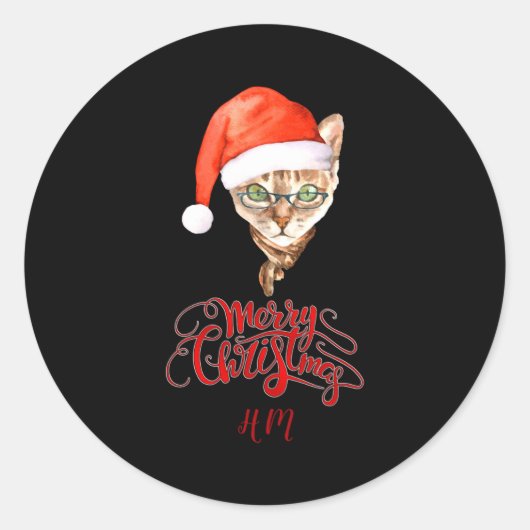Sticker Rond Funny Cat Santa Winter Merry Christmas T Shirt (Devant)