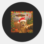 Sticker Rond Funny Cat Selfie With Alien Ufo Christmas Lights S (Devant)