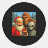 Sticker Rond Funny Cat Selfie With Santa Claus &amp; Bigfoot Me (Devant)
