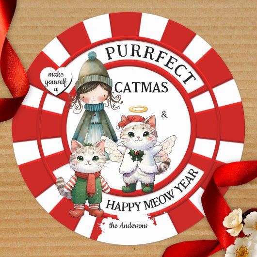 Sticker Rond Funny Cats Crazy Cat Lady Cute Christmas