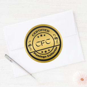 Sticker Rond Funny Certified Flamant rose Collector Black & Gol