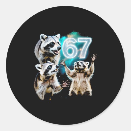 Sticker Rond Funny Chaotic Raccoon Howling At 67 Cosmic Six Sev (Devant)