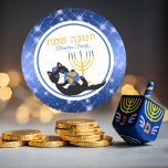 Sticker Rond Funny Chat Gold Menorah Dreidel Hébreu Hanoukka<br><div class="desc">Drôle mignon Chat Gold Menorah Blue Dreidel Hébreu Hanoukka Stickers Étiquette</div>