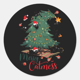 Sticker Rond Funny Chat Noël Arbre Joyeux Amoureux des chats de
