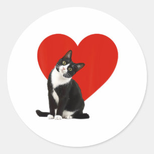 Sticker Rond Funny Chat Noir Saint Valentin Coeur Tuxedo Chat L