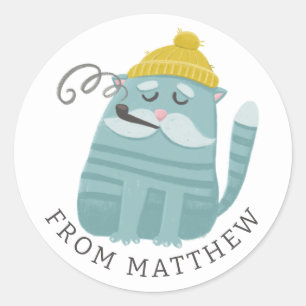 Sticker Rond Funny Chat pêcheur & marin. Parti nautique favorab