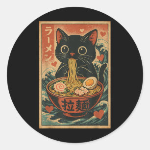 Sticker Rond Funny Chat Ramen Graphic Tee Japonais Kawaii Anime