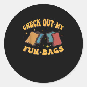 Sticker Rond Funny Check Out Mes sacs Cornhole Joueurs sac jeté