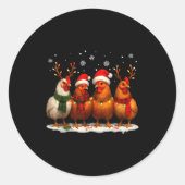 Sticker Rond Funny Chicken Christmas Lights Farm Animal Cute Xm (Devant)