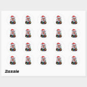 Sticker Rond Funny Chicken Christmas Tree Lights Santa Hat Xmas (Feuille)