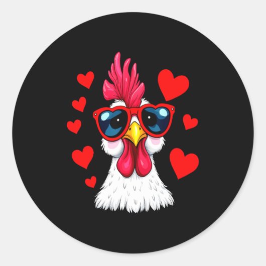 Sticker Rond Funny Chicken Valentines Day Heart Chicken Couple (Devant)