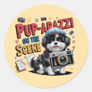 Sticker Rond Funny Chien Photographe Design
