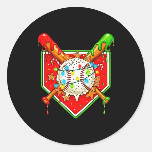 Sticker Rond Funny Christmas Baseball Ice Cream Drip Men Women (Devant)