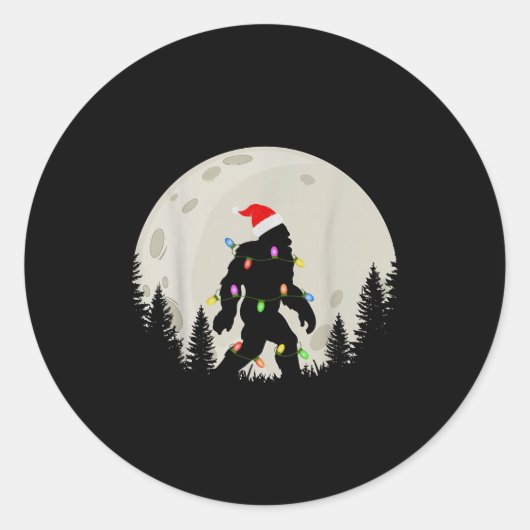 Sticker Rond Funny Christmas Bigfoot Santa Hat Moon Sasquatch K (Devant)