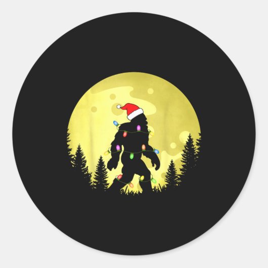 Sticker Rond Funny Christmas Bigfoot Santa Hat Moon Sasquatch M (Devant)