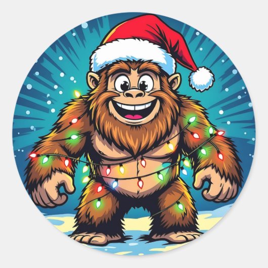 Sticker Rond Funny Christmas Bigfoot Sasquatch (Devant)