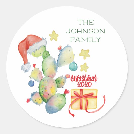 Sticker Rond Funny Christmas Cactus Nom de famille Covid 2020 (Devant)